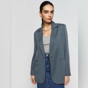 Reformation Soft Grey Single-Button Blazer Jacket